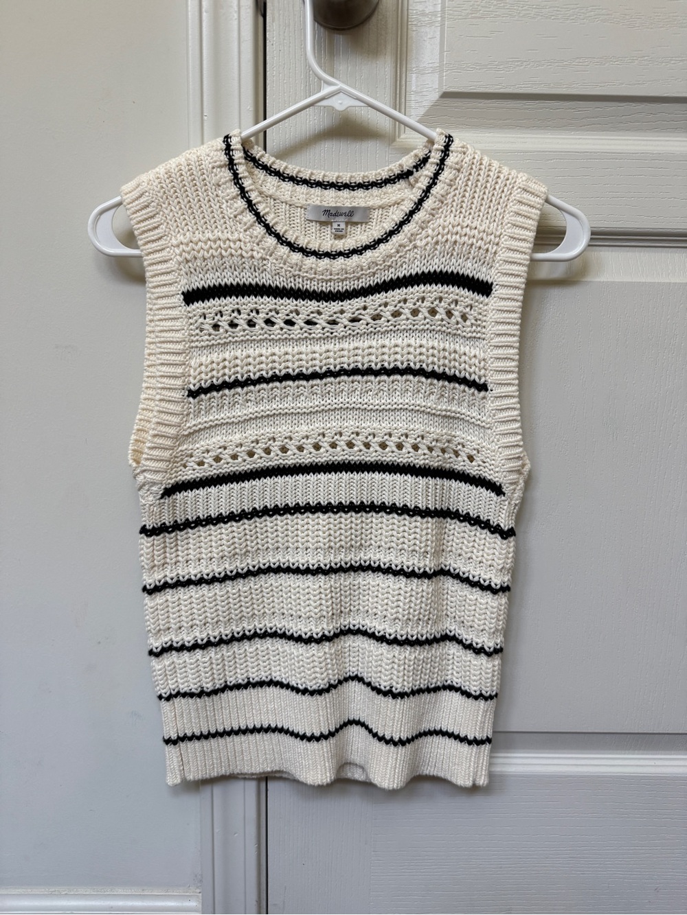 Madewell Cream Knit Sleeveless Sweater Vest with Black Stripes - Picture 2 of 3